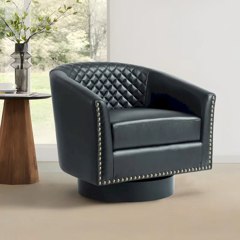 Sillón moderno de polipiel con ribete de tachuelas y giratorio