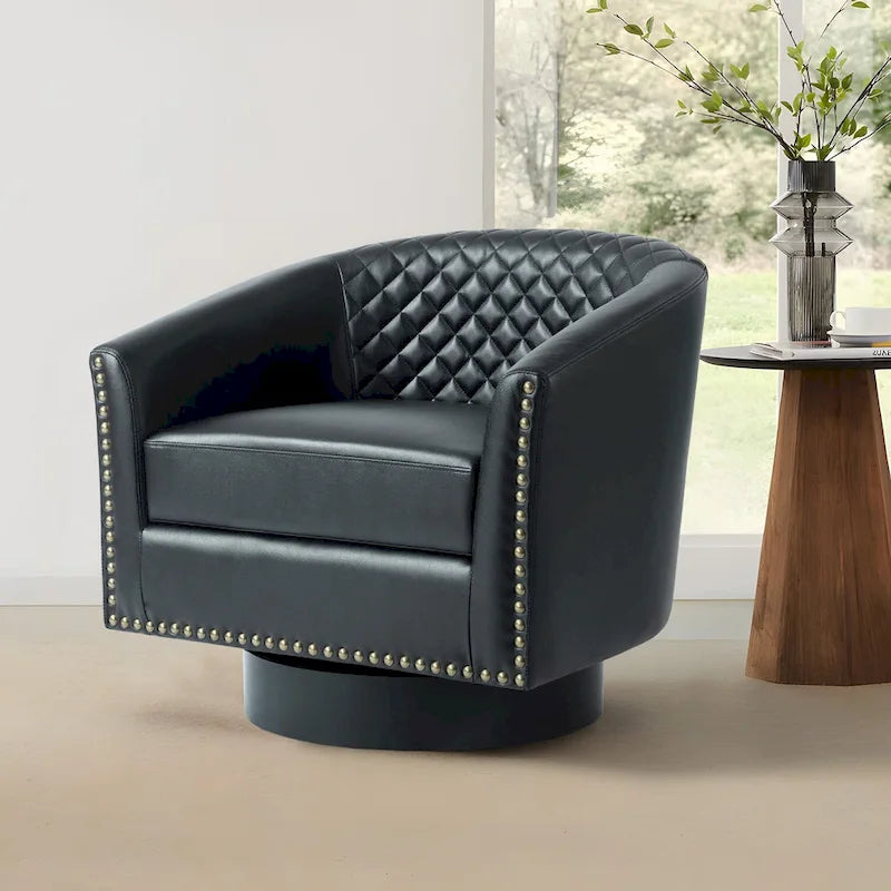 Sillón moderno de polipiel con ribete de tachuelas y giratorio