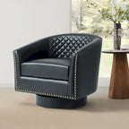 Sillón moderno de polipiel con ribete de tachuelas y giratorio