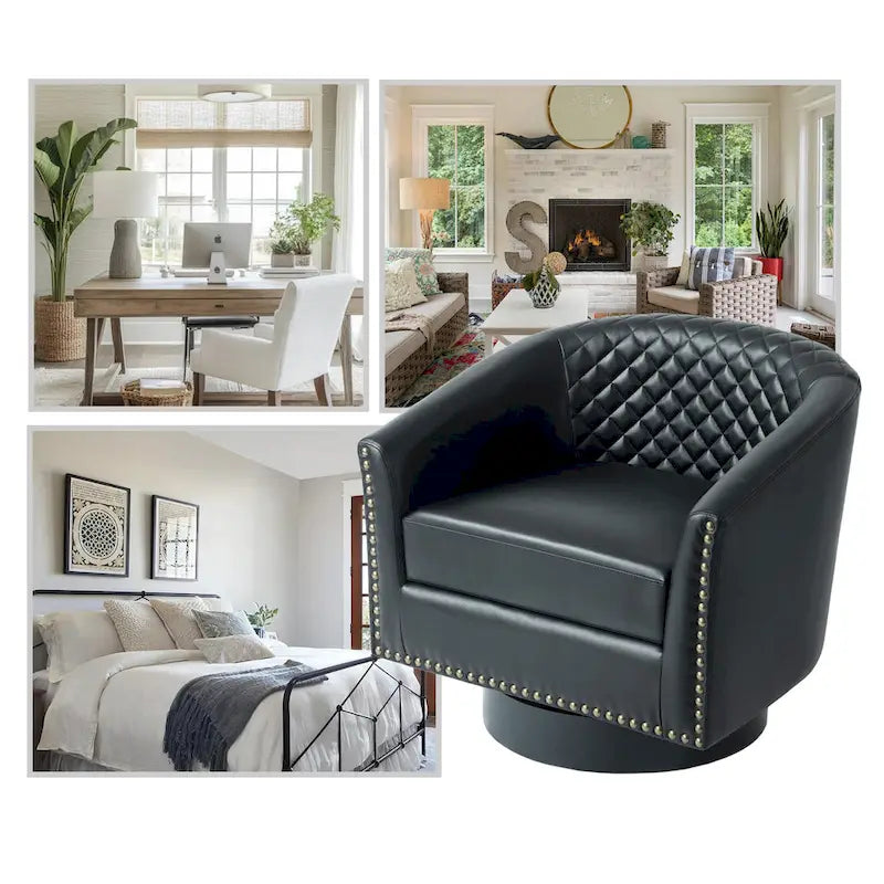 Sillón moderno de polipiel con ribete de tachuelas y giratorio
