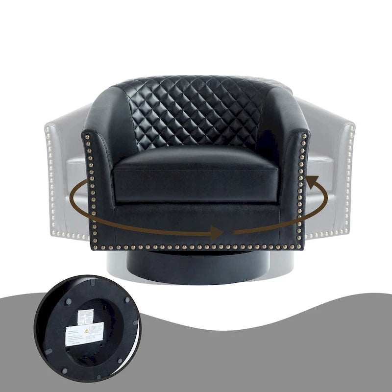 Sillón moderno de polipiel con ribete de tachuelas y giratorio