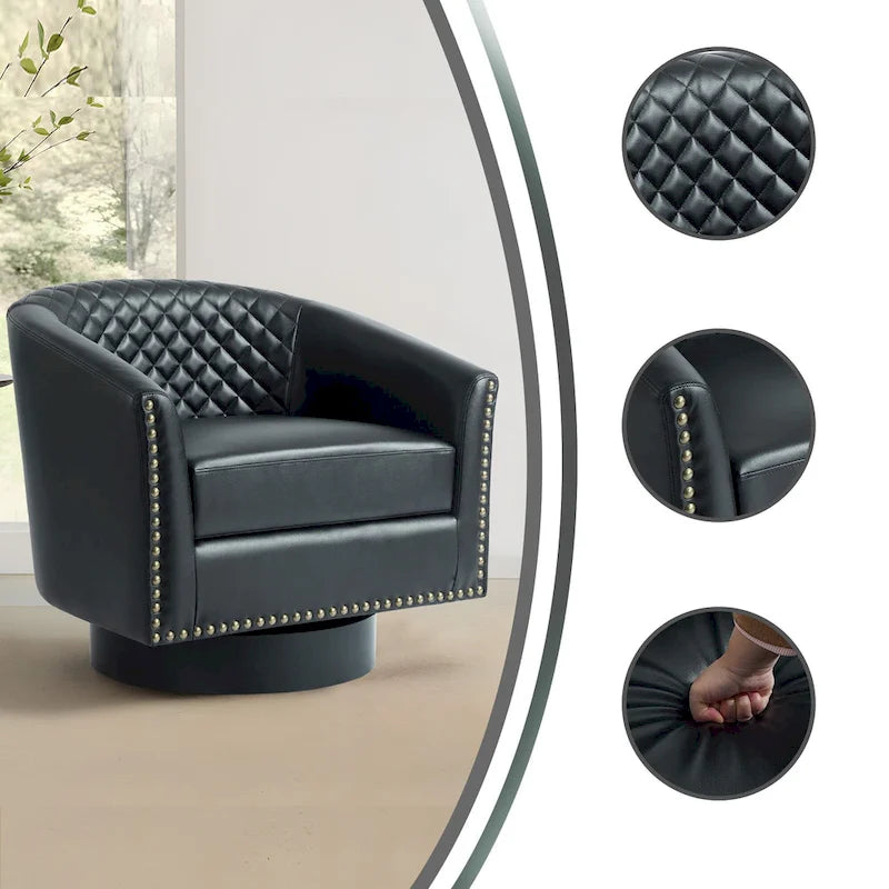 Sillón moderno de polipiel con ribete de tachuelas y giratorio