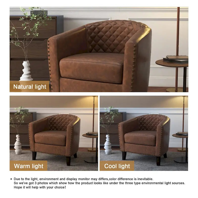 Sillón moderno de polipiel con ribete de tachuelas y giratorio