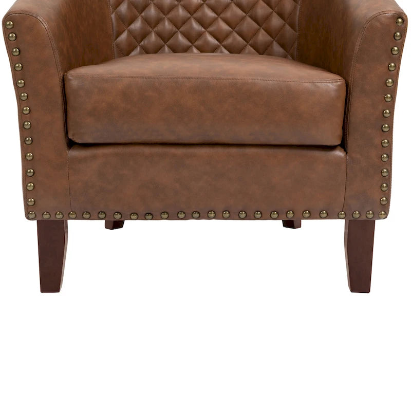 Sillón moderno de polipiel con ribete de tachuelas y giratorio