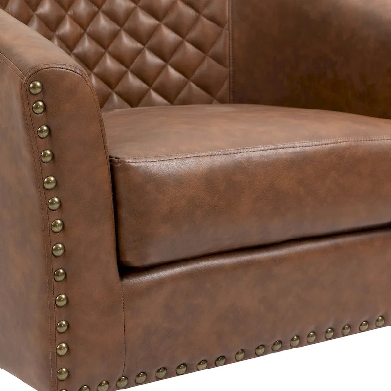 Sillón moderno de polipiel con ribete de tachuelas y giratorio