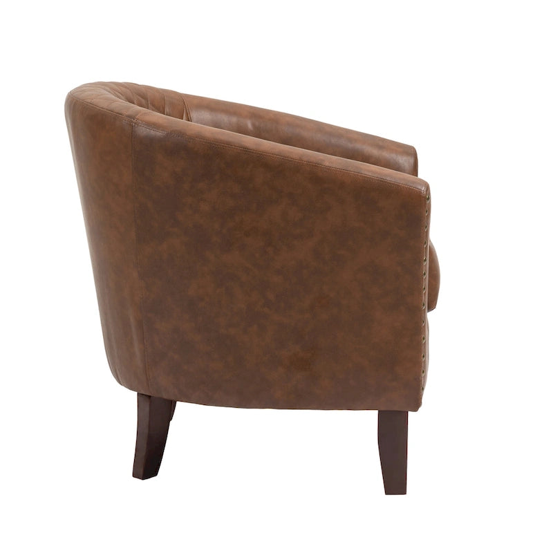 Sillón moderno de polipiel con ribete de tachuelas y giratorio
