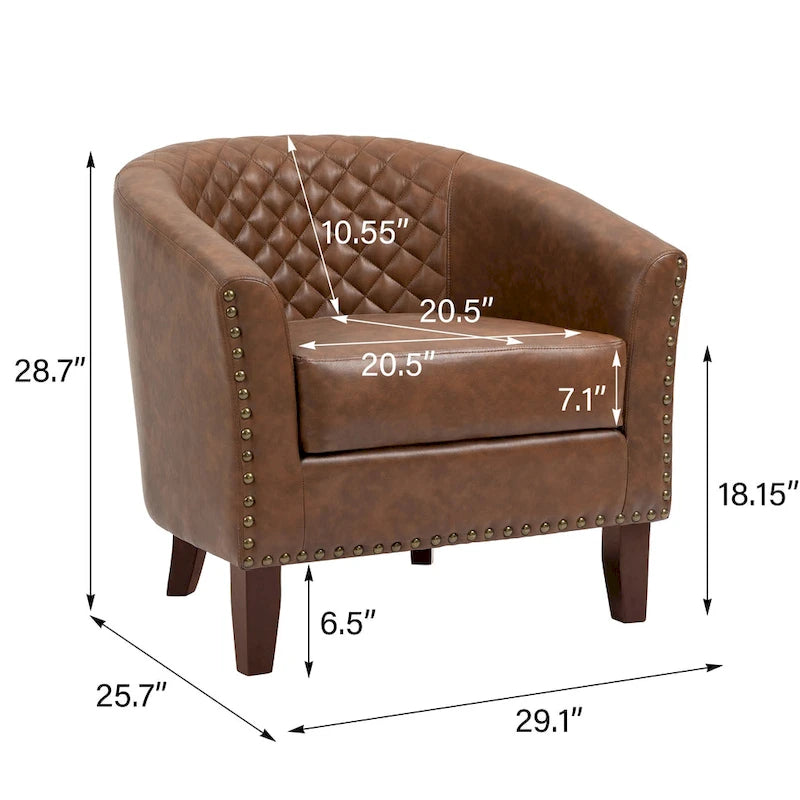 Sillón moderno de polipiel con ribete de tachuelas y giratorio