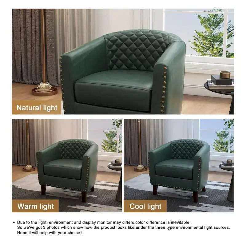 Sillón moderno de polipiel con ribete de tachuelas y giratorio