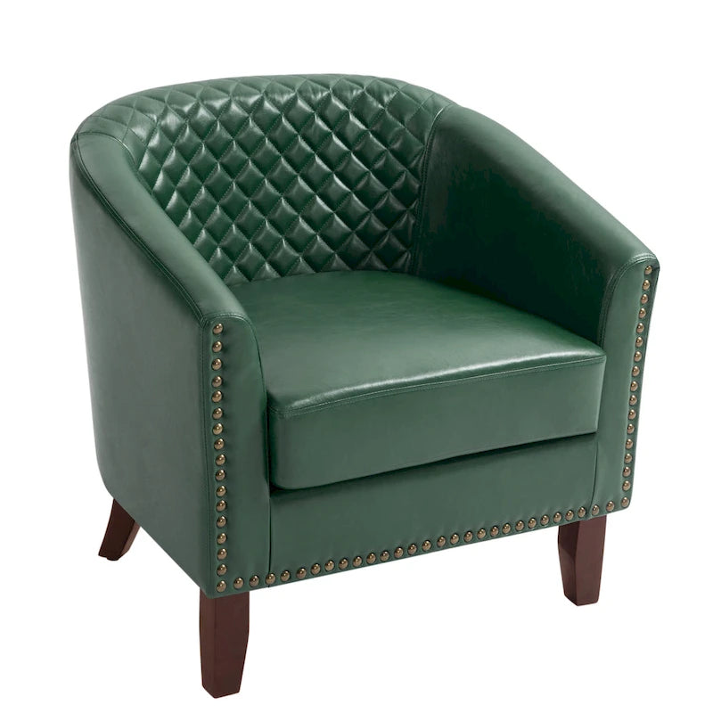 Sillón moderno de polipiel con ribete de tachuelas y giratorio