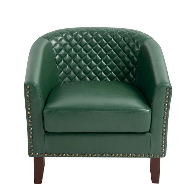 Sillón moderno de polipiel con ribete de tachuelas y giratorio