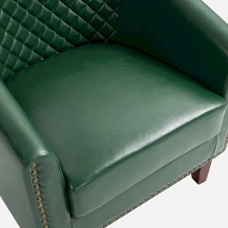 Sillón moderno de polipiel con ribete de tachuelas y giratorio