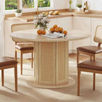 Mesa de Comedor Pedestal Redonda para 4 con Base Circular de Ratán