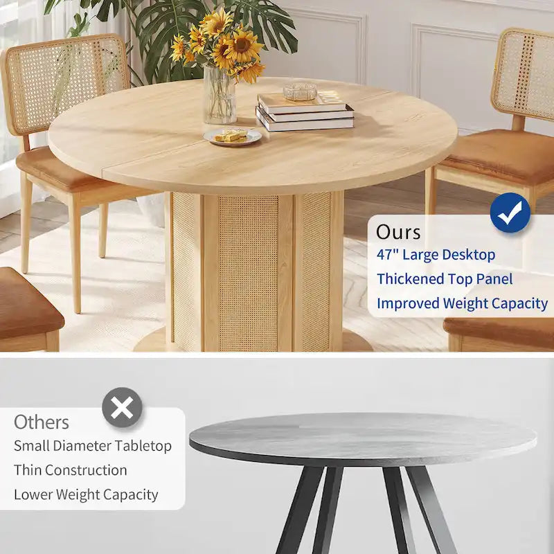 Mesa de Comedor Pedestal Redonda para 4 con Base Circular de Ratán