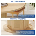 Mesa de Comedor Pedestal Redonda para 4 con Base Circular de Ratán