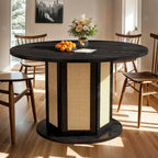 Mesa de Comedor Pedestal Redonda para 4 con Base Circular de Ratán