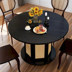 Mesa de Comedor Pedestal Redonda para 4 con Base Circular de Ratán