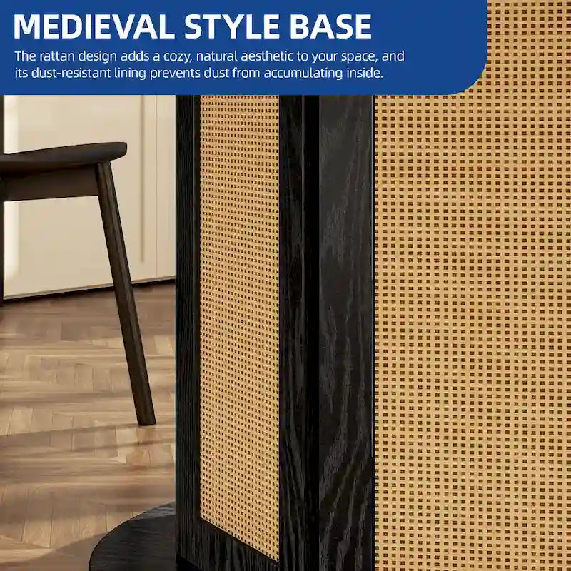 Mesa de Comedor Pedestal Redonda para 4 con Base Circular de Ratán