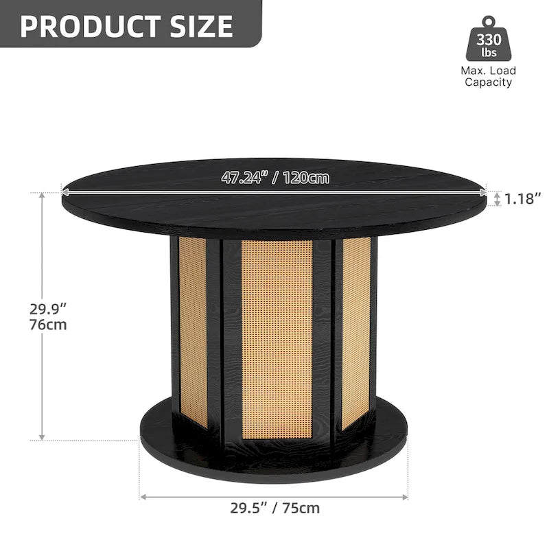 Mesa de Comedor Pedestal Redonda para 4 con Base Circular de Ratán
