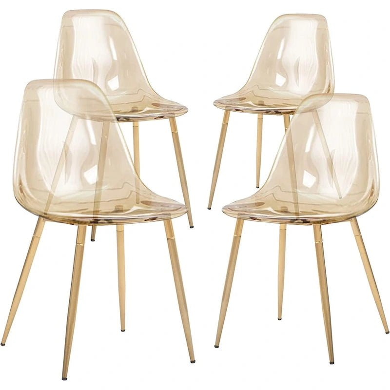 Silla de comedor auxiliar de cocina moderna con patas de metal, juego de 4, ámbar