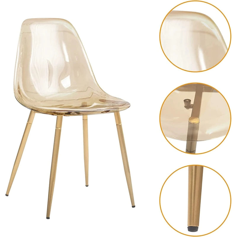 Silla de comedor auxiliar de cocina moderna con patas de metal, juego de 4, ámbar