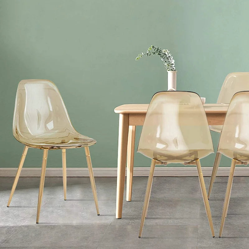 Silla de comedor auxiliar de cocina moderna con patas de metal, juego de 4, ámbar