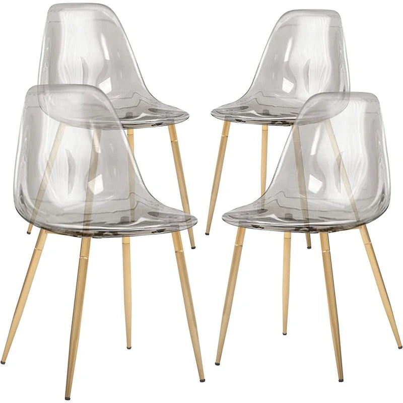 Silla de comedor auxiliar de cocina moderna con patas de metal, juego de 4, ámbar