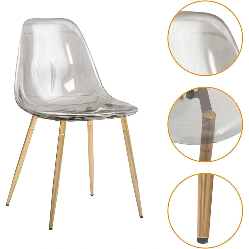 Silla de comedor auxiliar de cocina moderna con patas de metal, juego de 4, ámbar