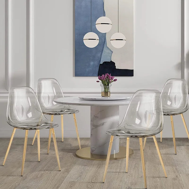 Silla de comedor auxiliar de cocina moderna con patas de metal, juego de 4, ámbar