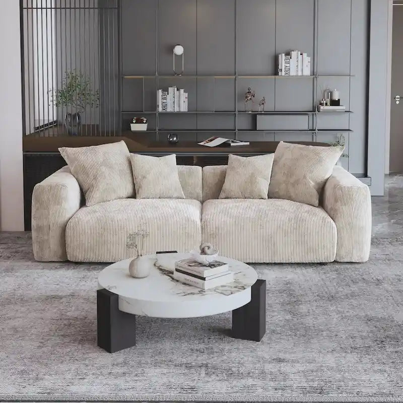 Sofá y Sillones Cómodos Tapizados en Pana de Asiento Profundo con Patas de Madera Maciza para Sala de Estar
