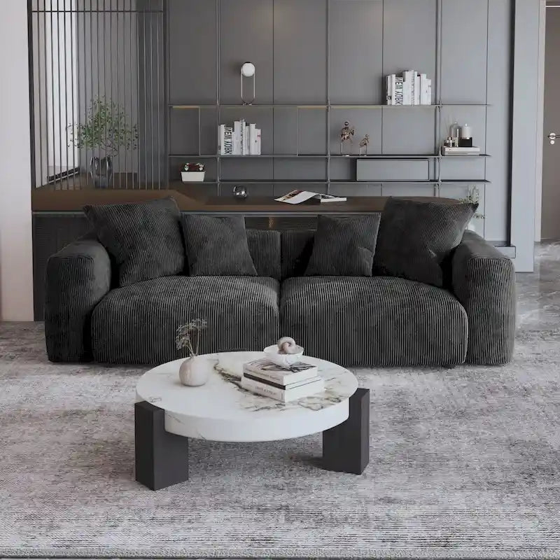 Sofá y Sillones Cómodos Tapizados en Pana de Asiento Profundo con Patas de Madera Maciza para Sala de Estar