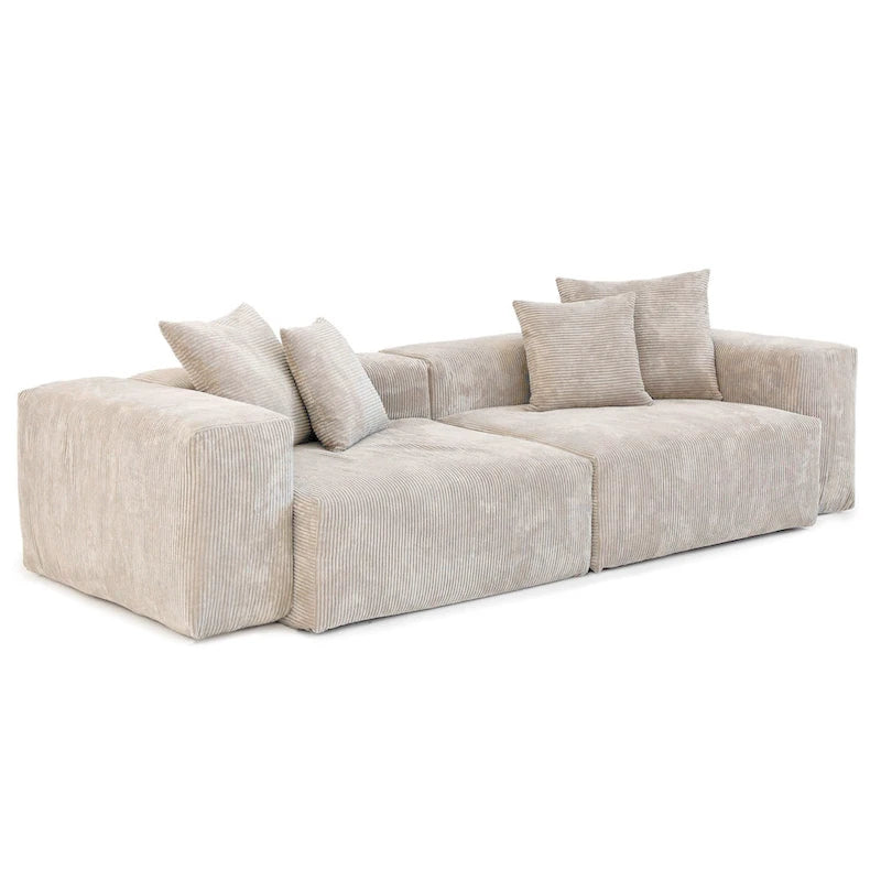 Sofá y Sillones Cómodos Tapizados en Pana de Asiento Profundo con Patas de Madera Maciza para Sala de Estar