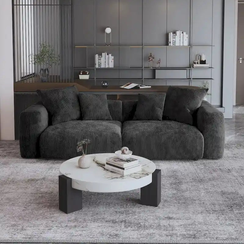 Sofá y Sillones Cómodos Tapizados en Pana de Asiento Profundo con Patas de Madera Maciza para Sala de Estar