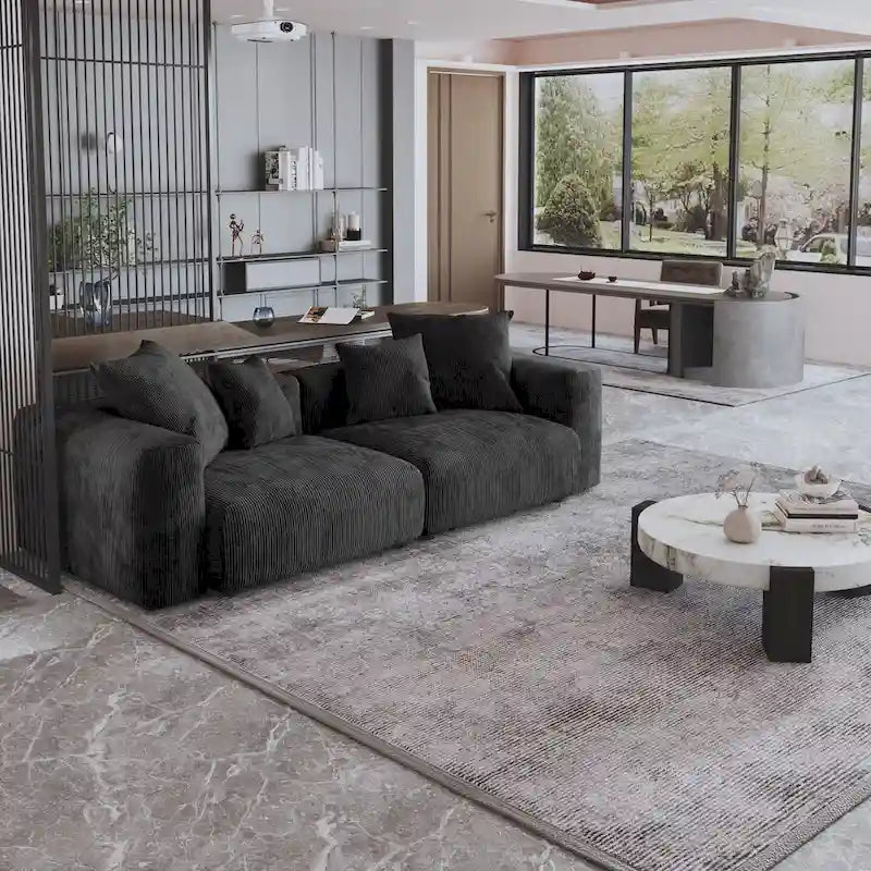 Sofá y Sillones Cómodos Tapizados en Pana de Asiento Profundo con Patas de Madera Maciza para Sala de Estar