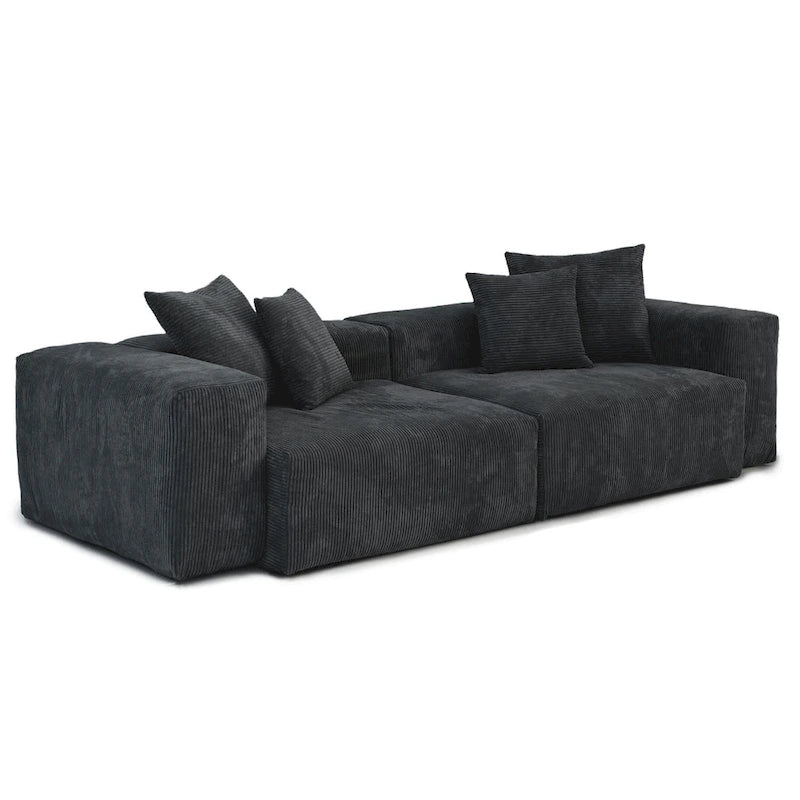 Sofá y Sillones Cómodos Tapizados en Pana de Asiento Profundo con Patas de Madera Maciza para Sala de Estar