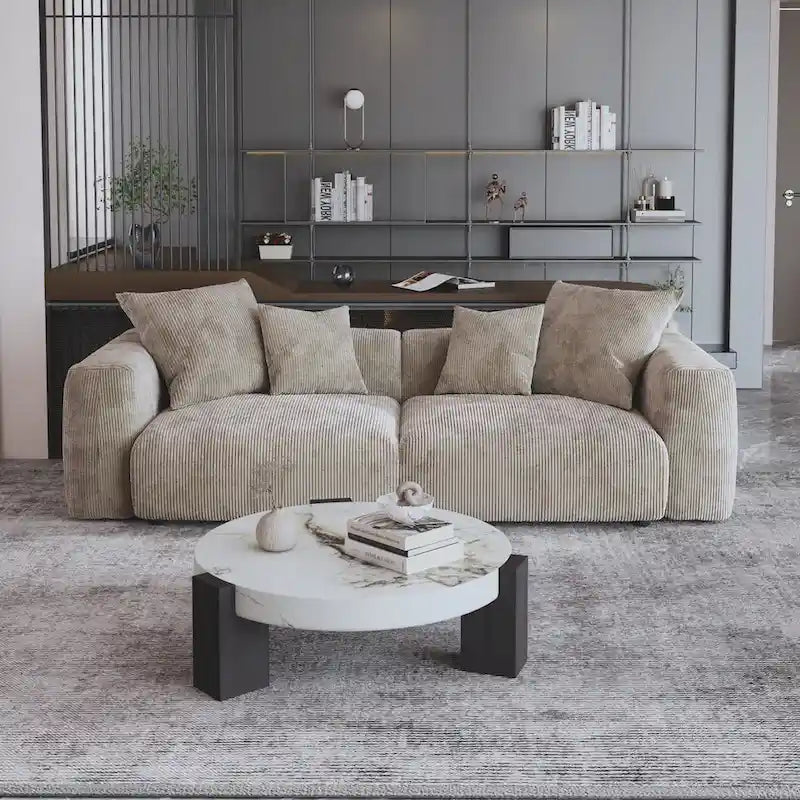 Sofá y Sillones Cómodos Tapizados en Pana de Asiento Profundo con Patas de Madera Maciza para Sala de Estar