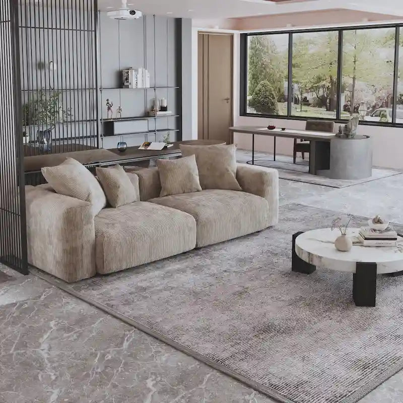Sofá y Sillones Cómodos Tapizados en Pana de Asiento Profundo con Patas de Madera Maciza para Sala de Estar