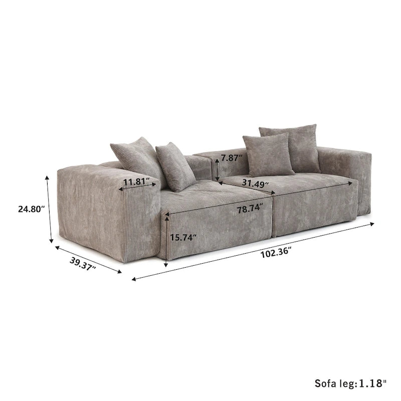 Sofá y Sillones Cómodos Tapizados en Pana de Asiento Profundo con Patas de Madera Maciza para Sala de Estar