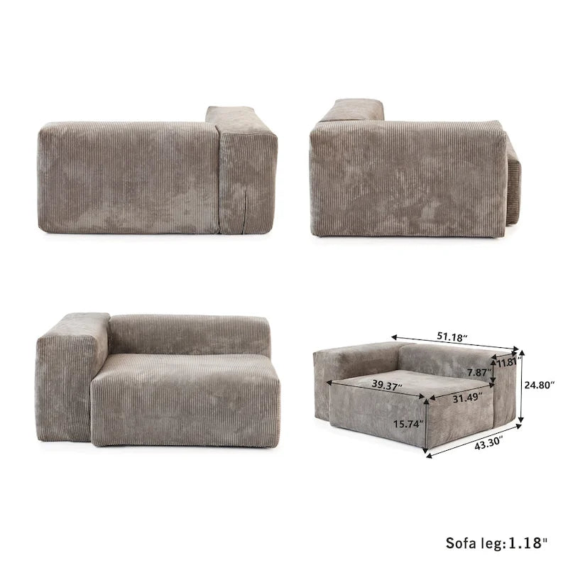 Sofá y Sillones Cómodos Tapizados en Pana de Asiento Profundo con Patas de Madera Maciza para Sala de Estar