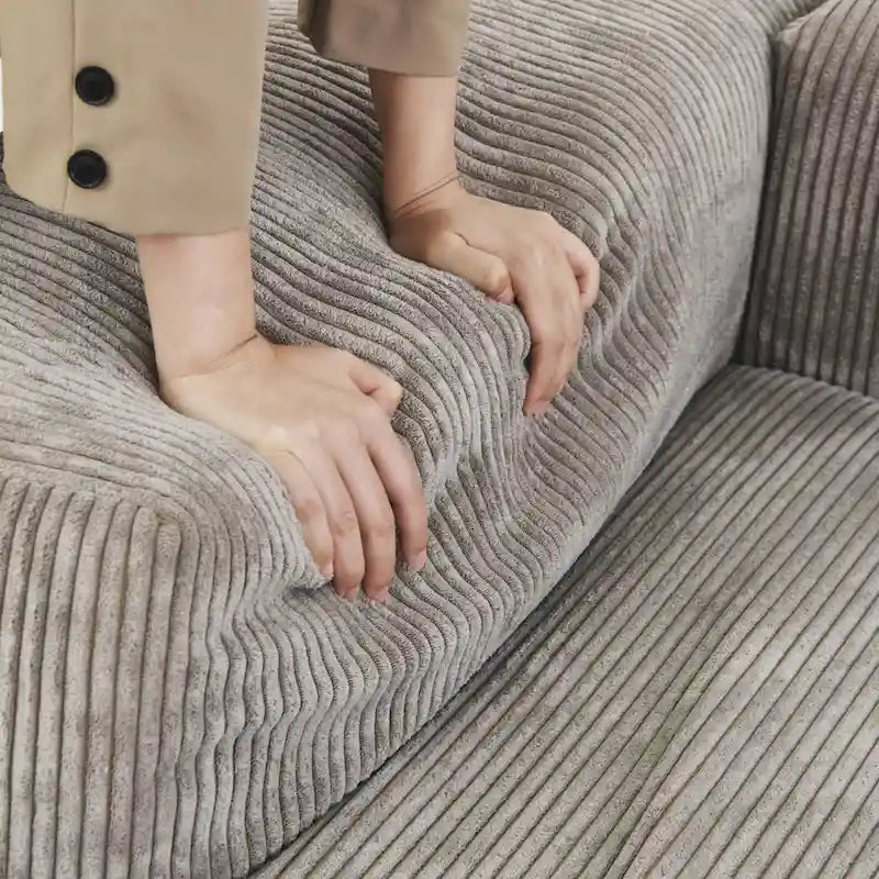 Sofá y Sillones Cómodos Tapizados en Pana de Asiento Profundo con Patas de Madera Maciza para Sala de Estar