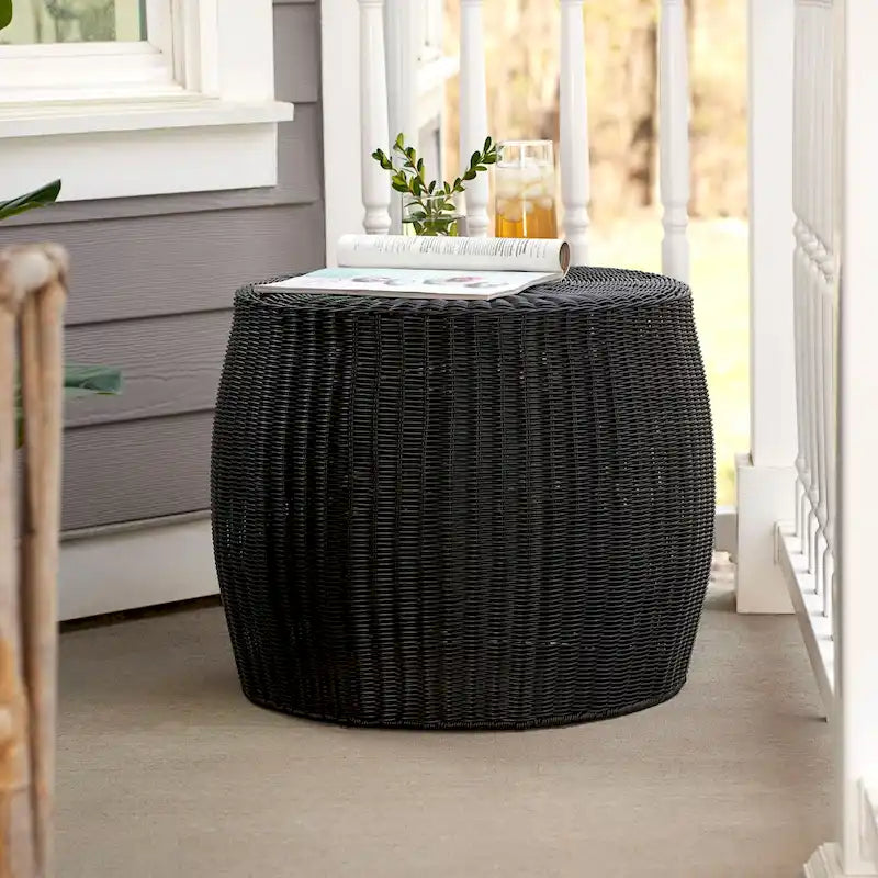 Contenedor de Almacenamiento/Mesa Auxiliar de Barril de Resina Tejida a Mano Household Essentials