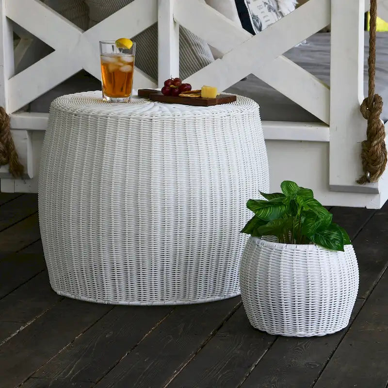 Contenedor de Almacenamiento/Mesa Auxiliar de Barril de Resina Tejida a Mano Household Essentials
