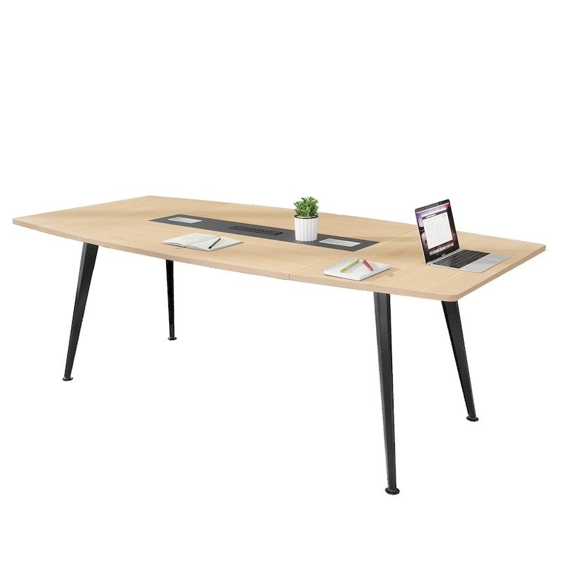 Mesa de conferencias de 6/8 pies con forma de barco y ojal rectangular