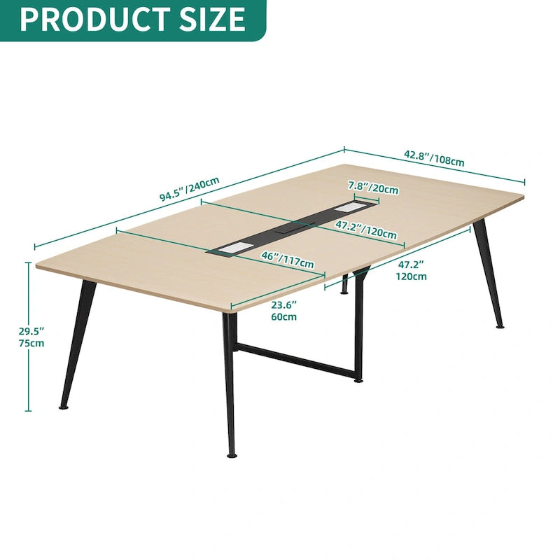 Mesa de conferencias de 6/8 pies con forma de barco y ojal rectangular
