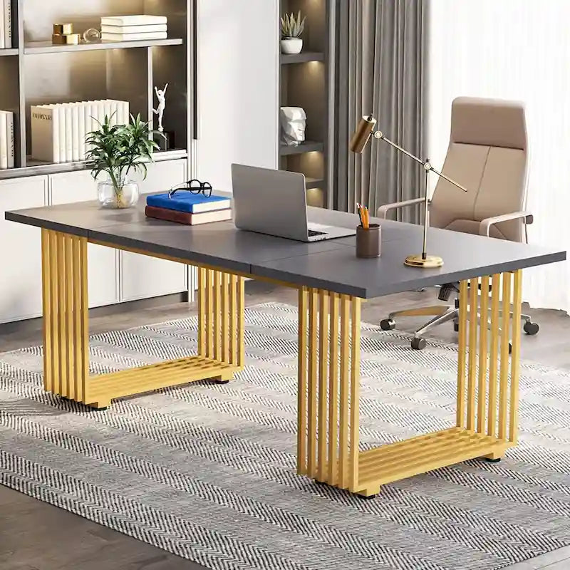 70.9 Escritorio de oficina moderno, escritorio de computadora de madera, escritorio ejecutivo grande
