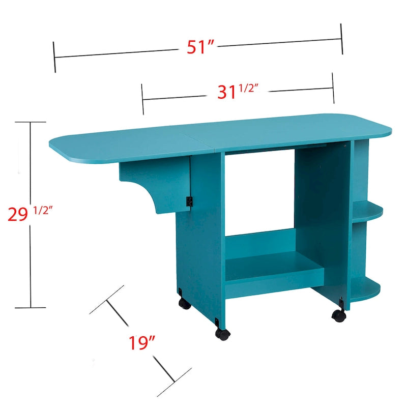 Mesa de costura/estación de manualidades rodante expandible - Turquesa