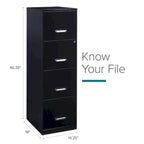 Archivador metálico negro de 4 cajones y 45 cm de profundidad