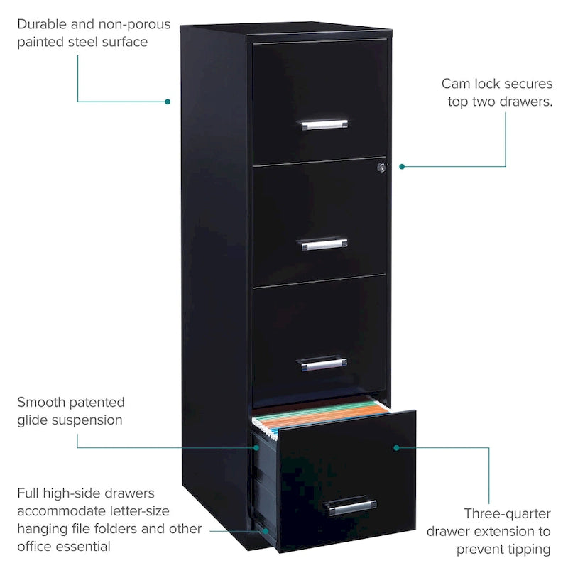 Archivador metálico negro de 4 cajones y 45 cm de profundidad