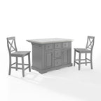 Isla con encimera de acero inoxidable y taburetes con respaldo en forma de X - 50 Ancho x 60 Fondo x 41 Alto
