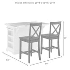 Isla con encimera de acero inoxidable y taburetes con respaldo en forma de X - 50 Ancho x 60 Fondo x 41 Alto
