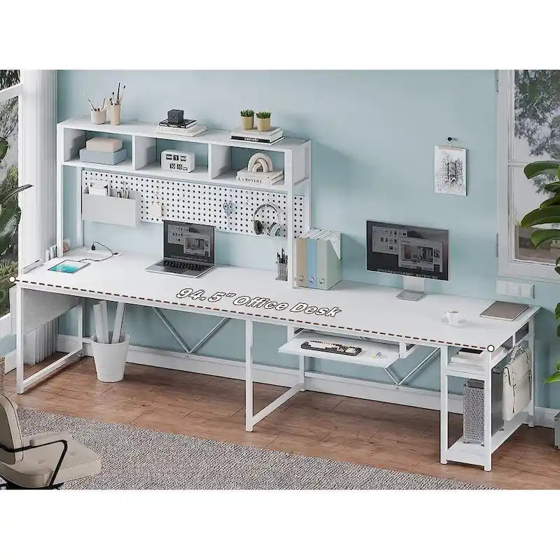 Escritorio de computadora reversible en forma de L, escritorio para juegos con estante superior e iluminación LED